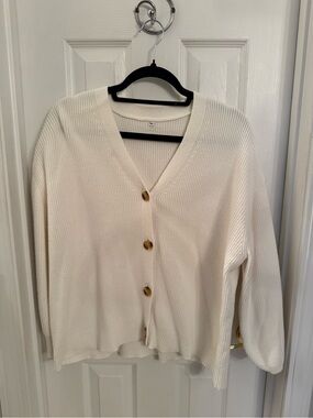 White V-Neck Button Front Women's Cardigan Sweater